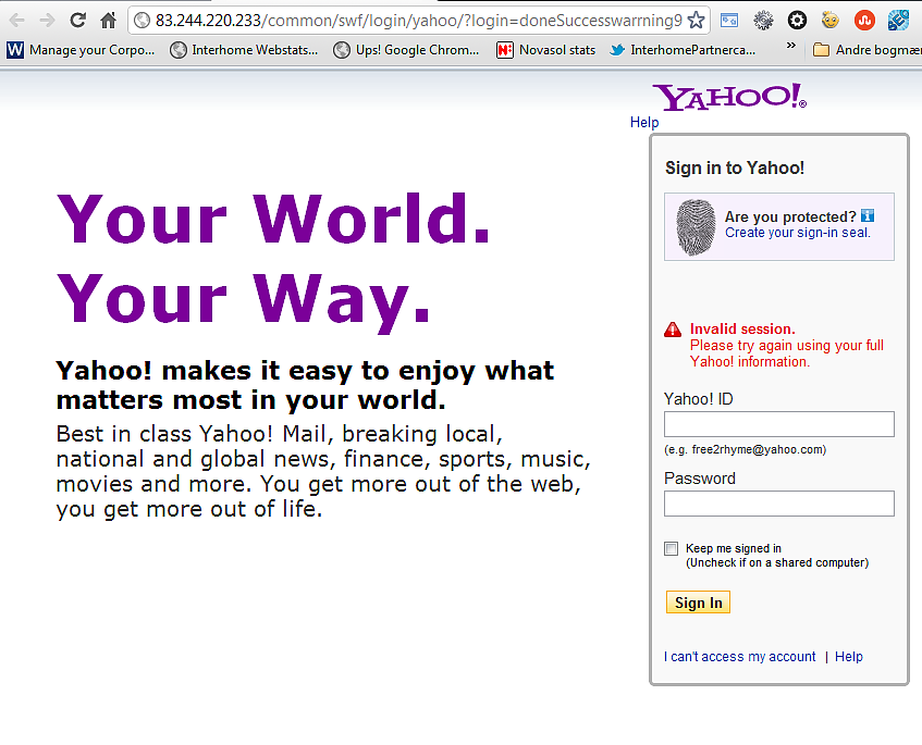 Yahoo phishing page